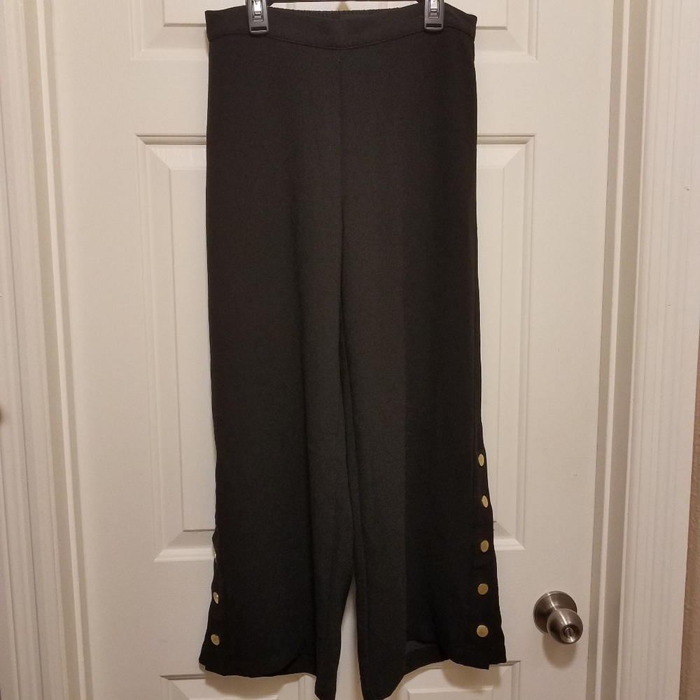 Who What Wear High Rise Wide Leg Black Trousers Snap Legs Size Small